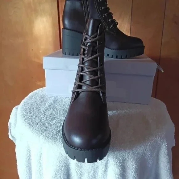 Top Moda Women’s Brown Heeled Lace-Up Ankle Boots Side Zip Size 5.5 NIB - Picture 2 of 5